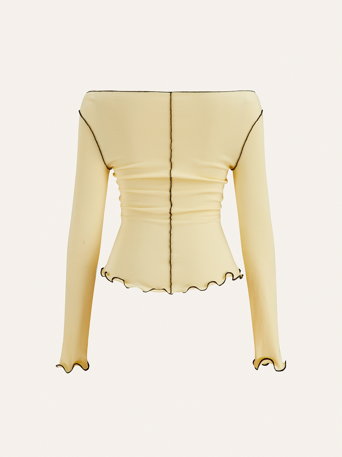 Long Sleeve Contrast Trim Ruffled T-Shirt