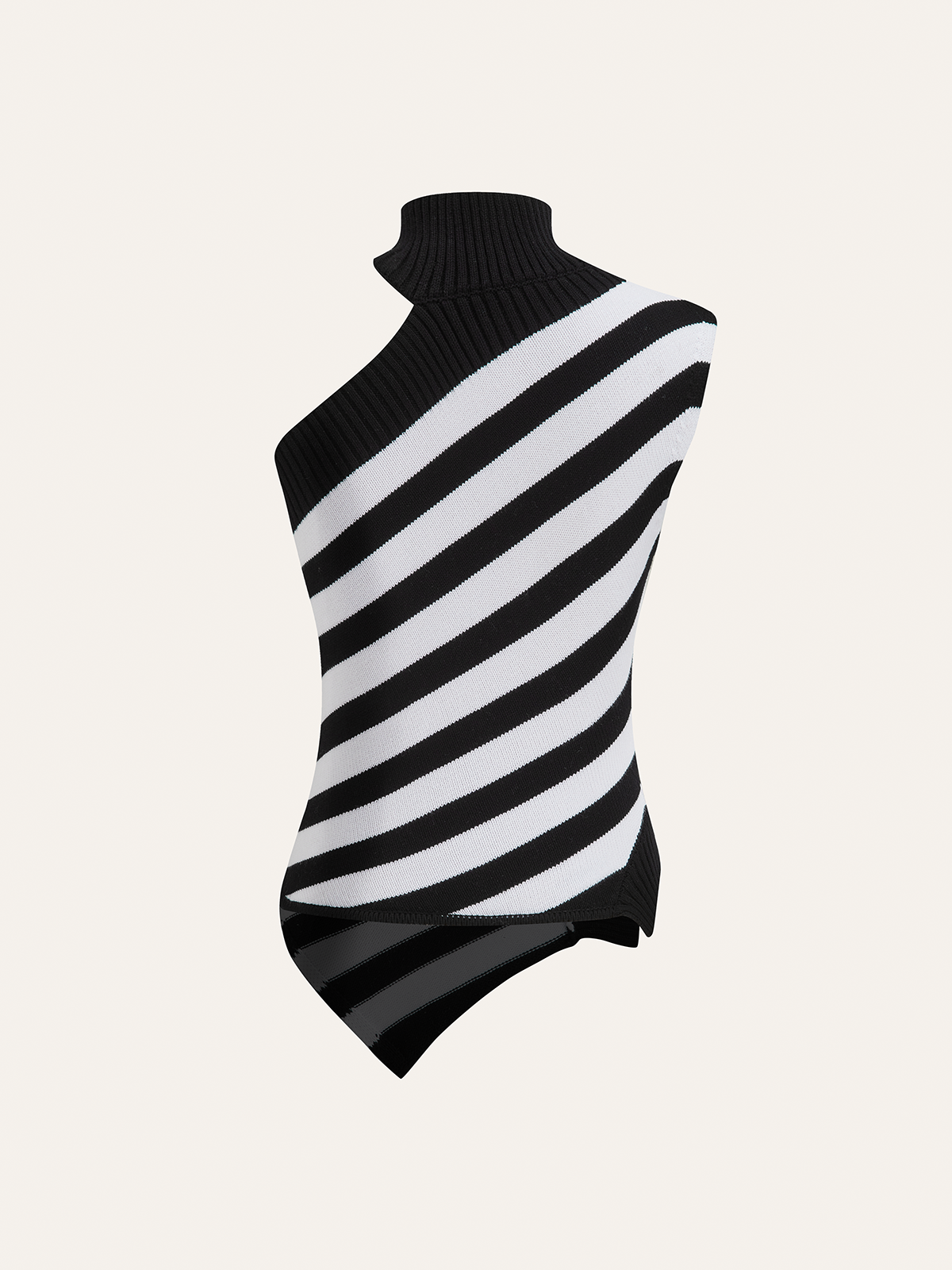 Striped Asymmetric Mock Neck Sweater Vest