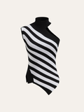 Striped Asymmetric Mock Neck Sweater Vest