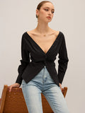 Twisted Front Deep V-Neck Shirt