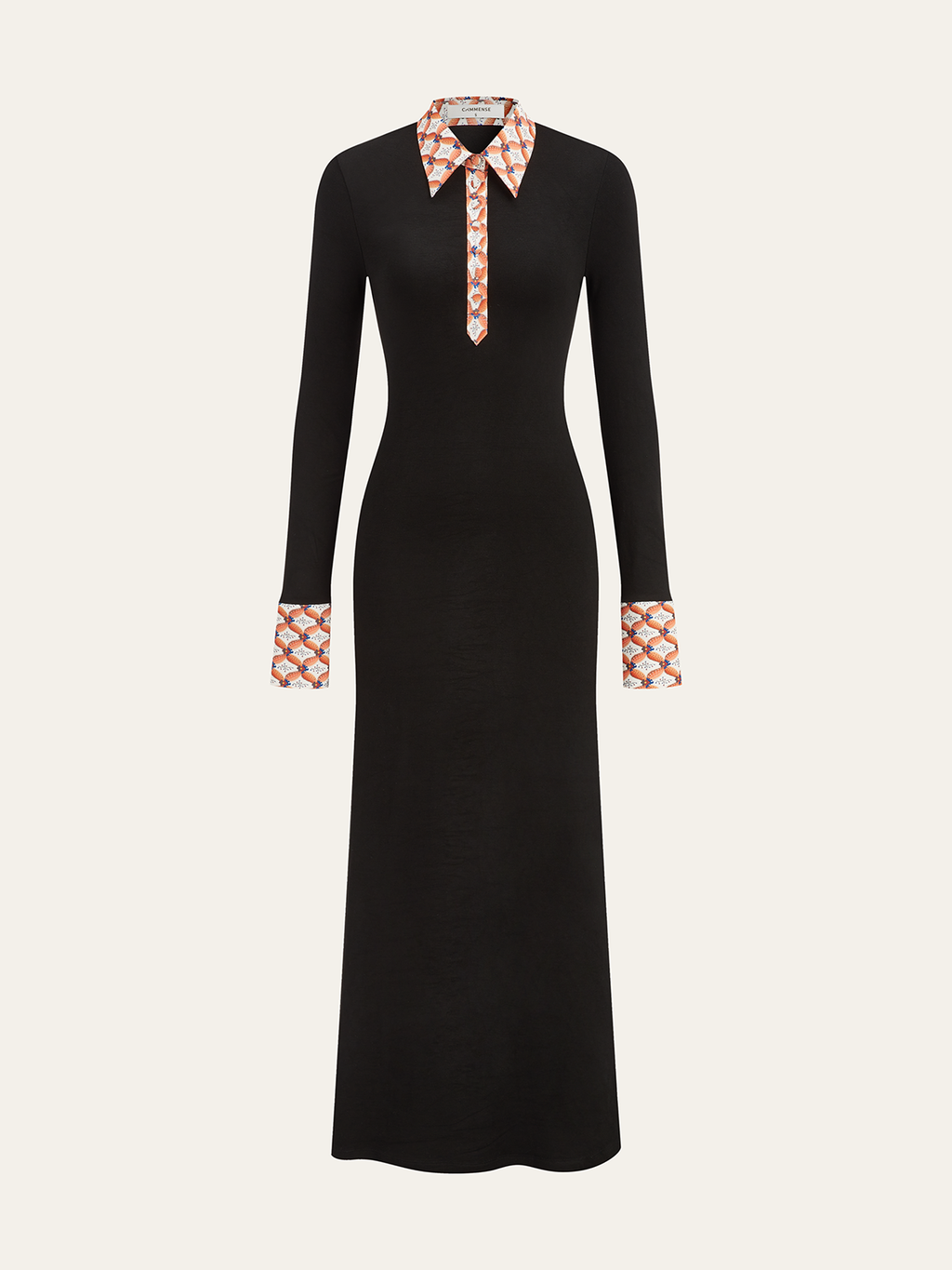 Robe longue imprimée avec col de chemise et finitions