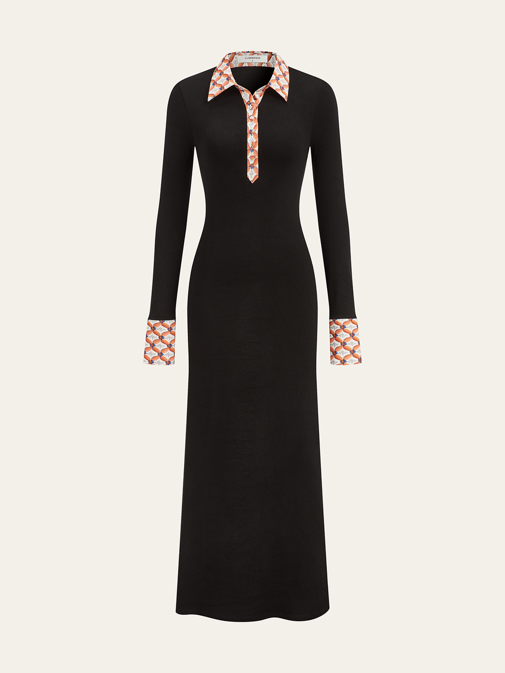 Robe longue imprimée avec col de chemise et finitions