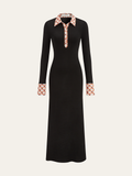 Robe longue imprimée avec col de chemise et finitions