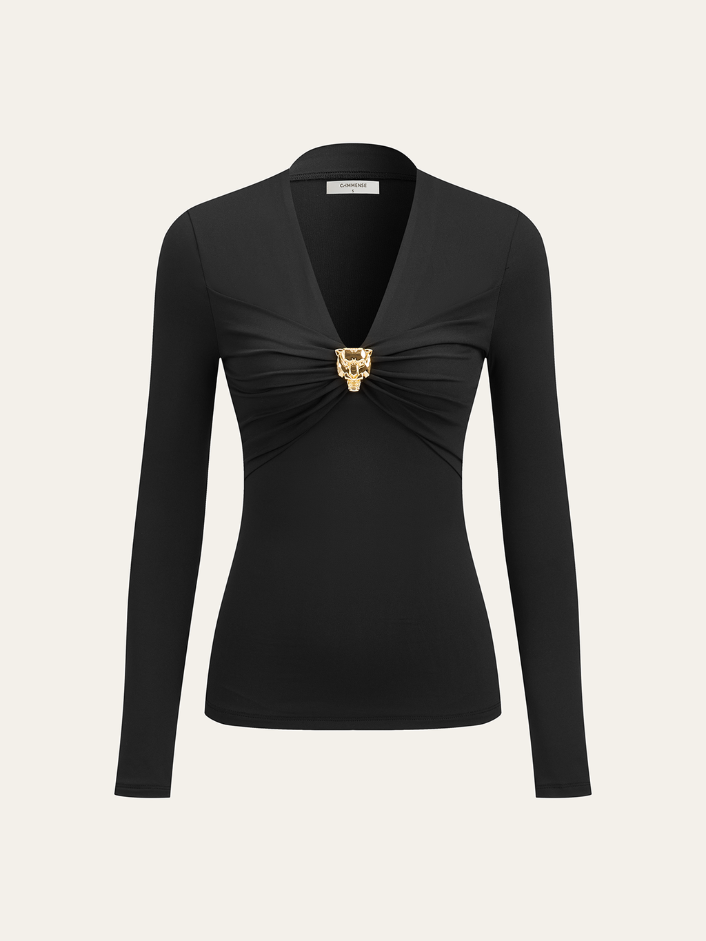 Metal Detail V-Neck Long Sleeve Blouse