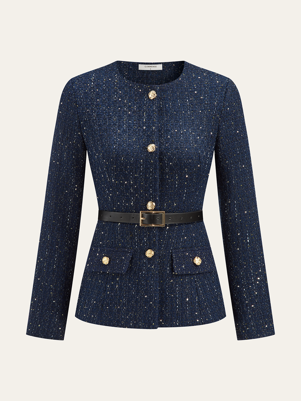 Tweed-Jacke mit Metallknöpfen und Gürtel