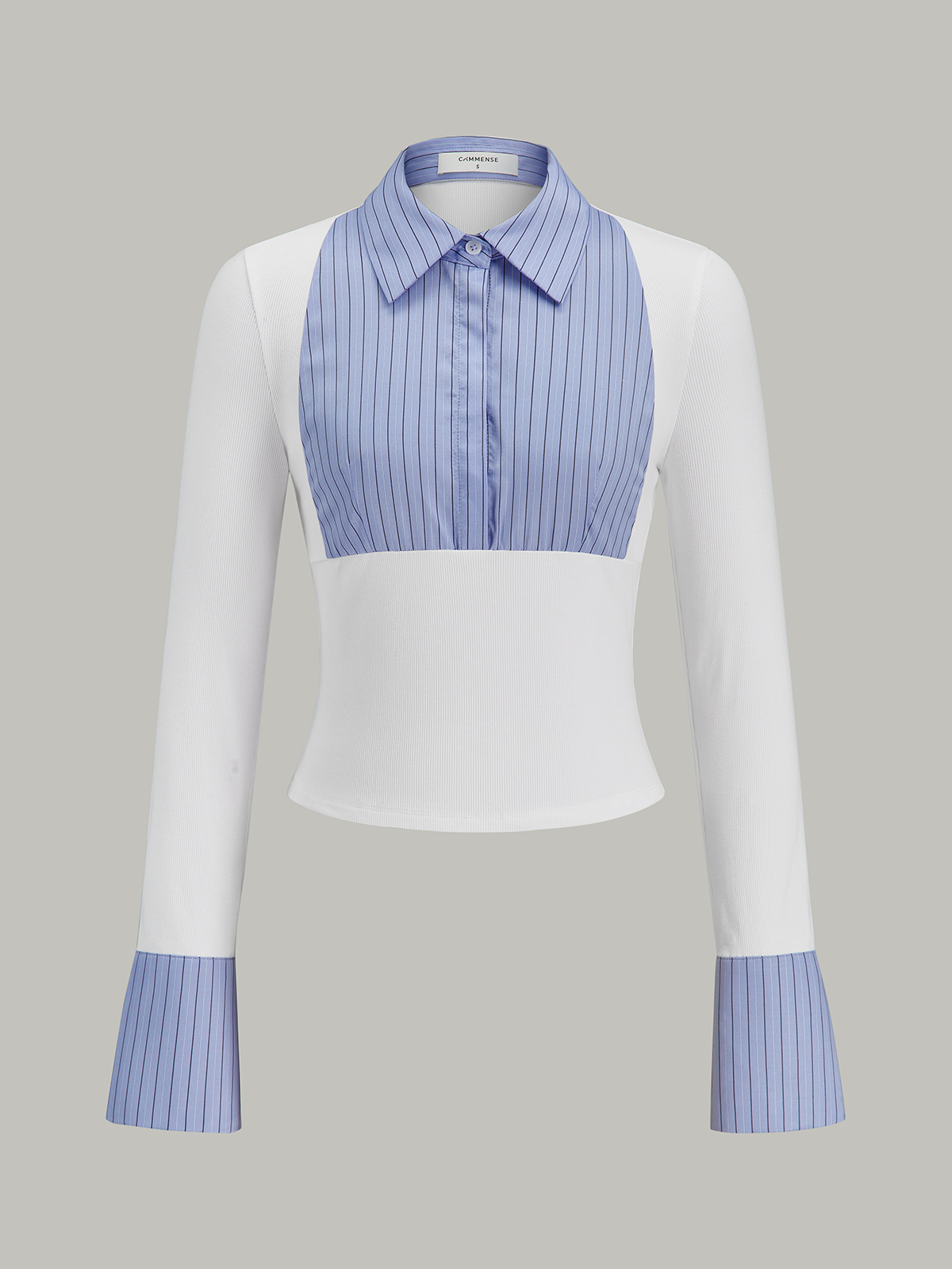 Flared Cuff Striped Paneled Shirt