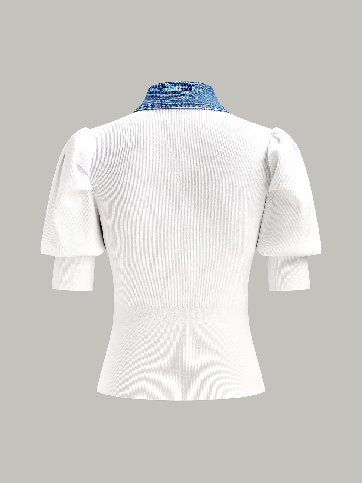 Knitted and Denim Contrast Button Top