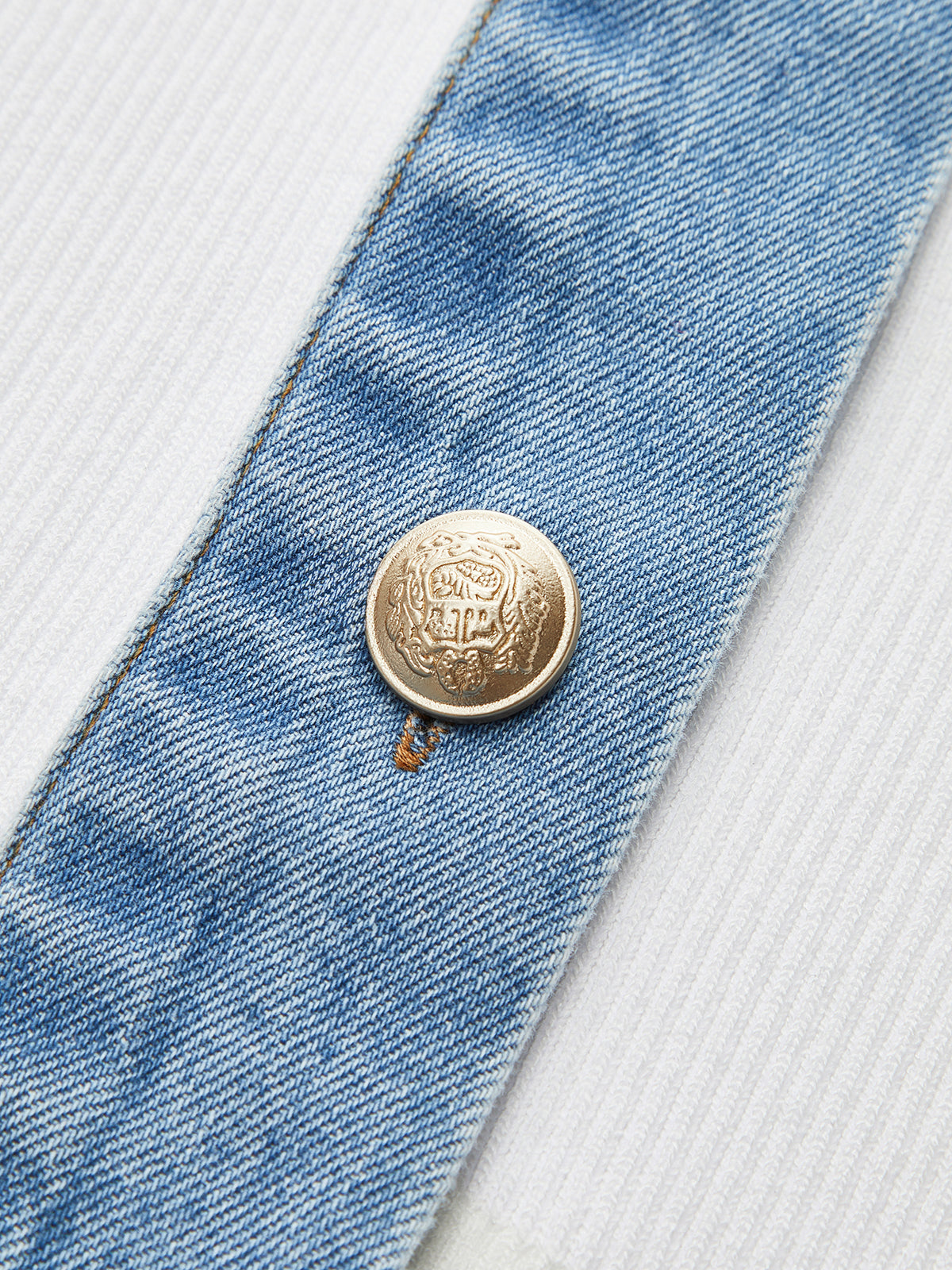 Knitted and Denim Contrast Button Top