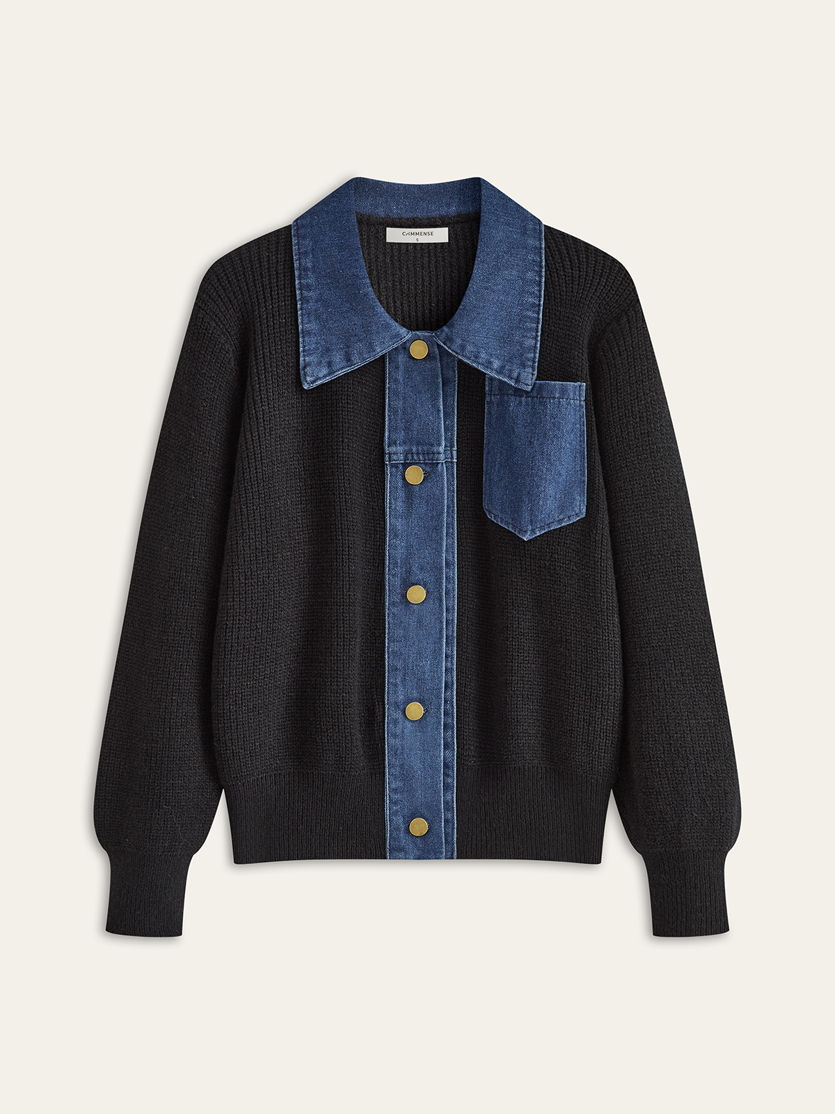Denim Panel Knit Cardigan