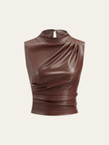 PU-Leder gerafftes asymmetrisches Tanktop