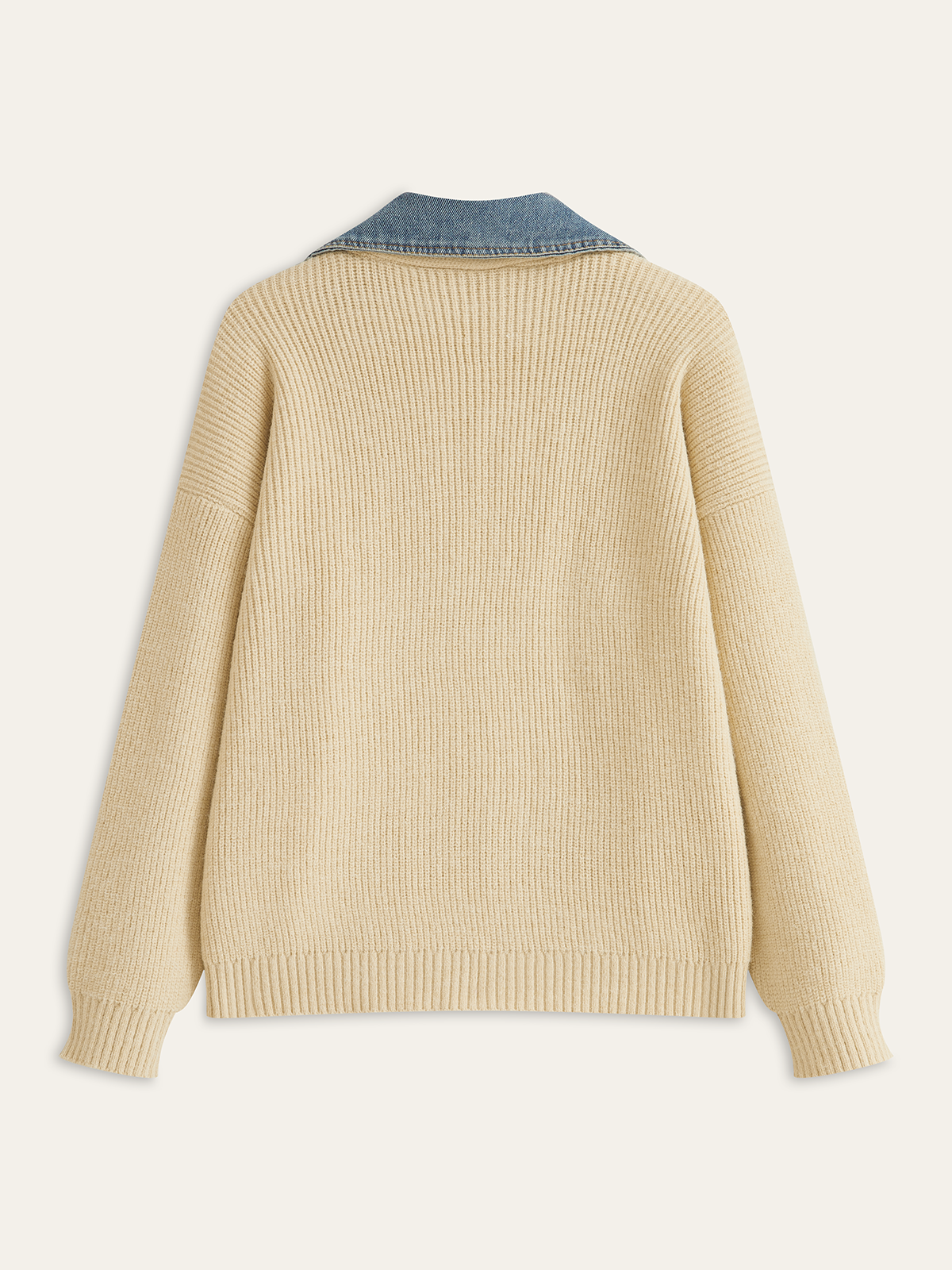 Denim Panel Button Knit Cardigan