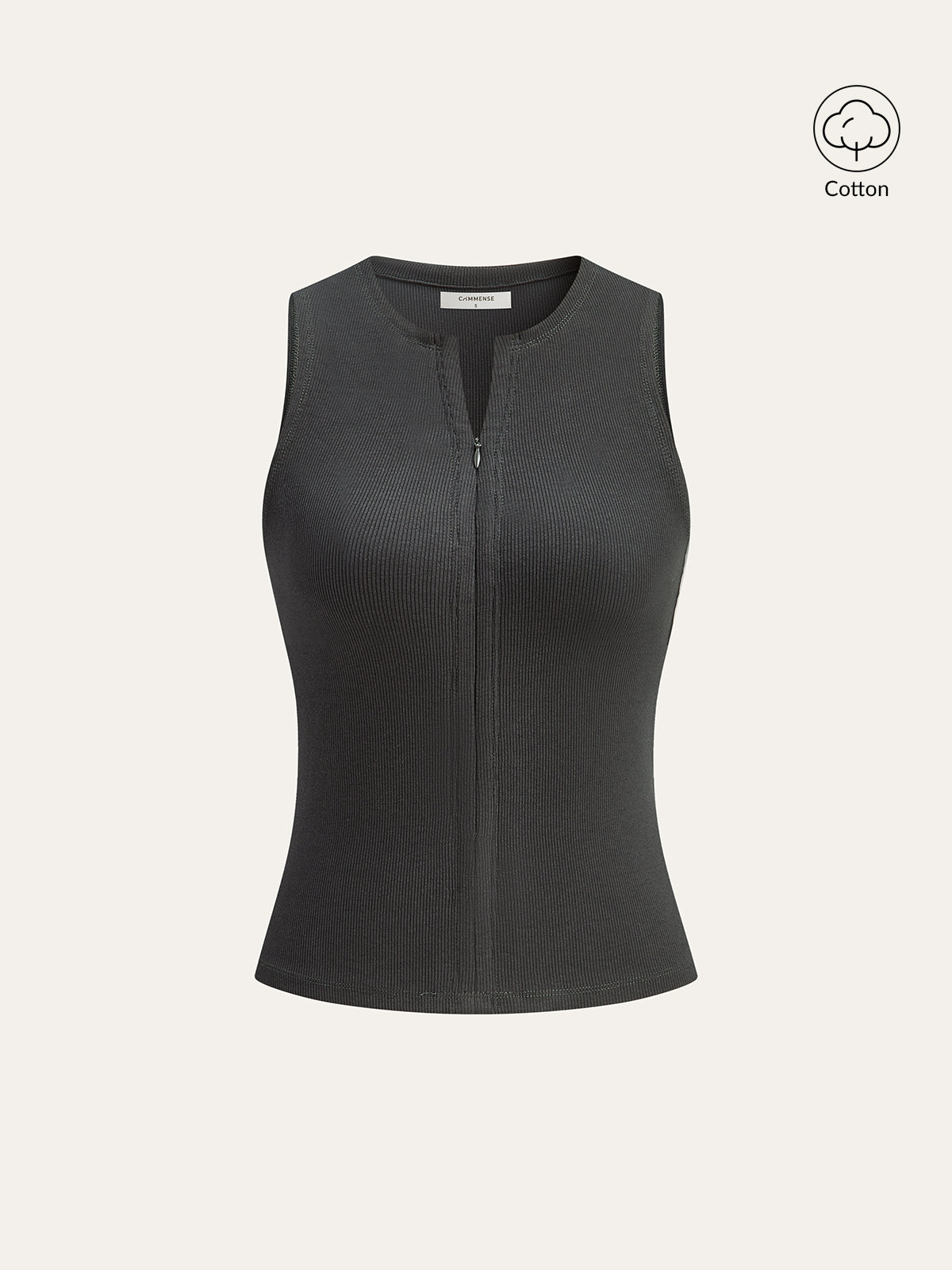 Haut sans manches à fermeture éclair côtelée en mélange de coton 