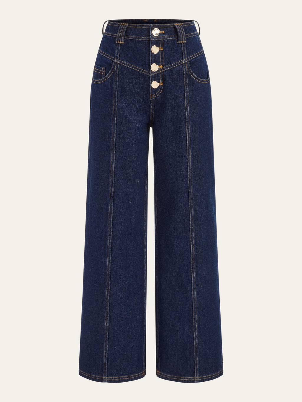 Jeans mit hoher Taille, weitem Bein und Knopfleiste