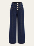 Jeans mit hoher Taille, weitem Bein und Knopfleiste