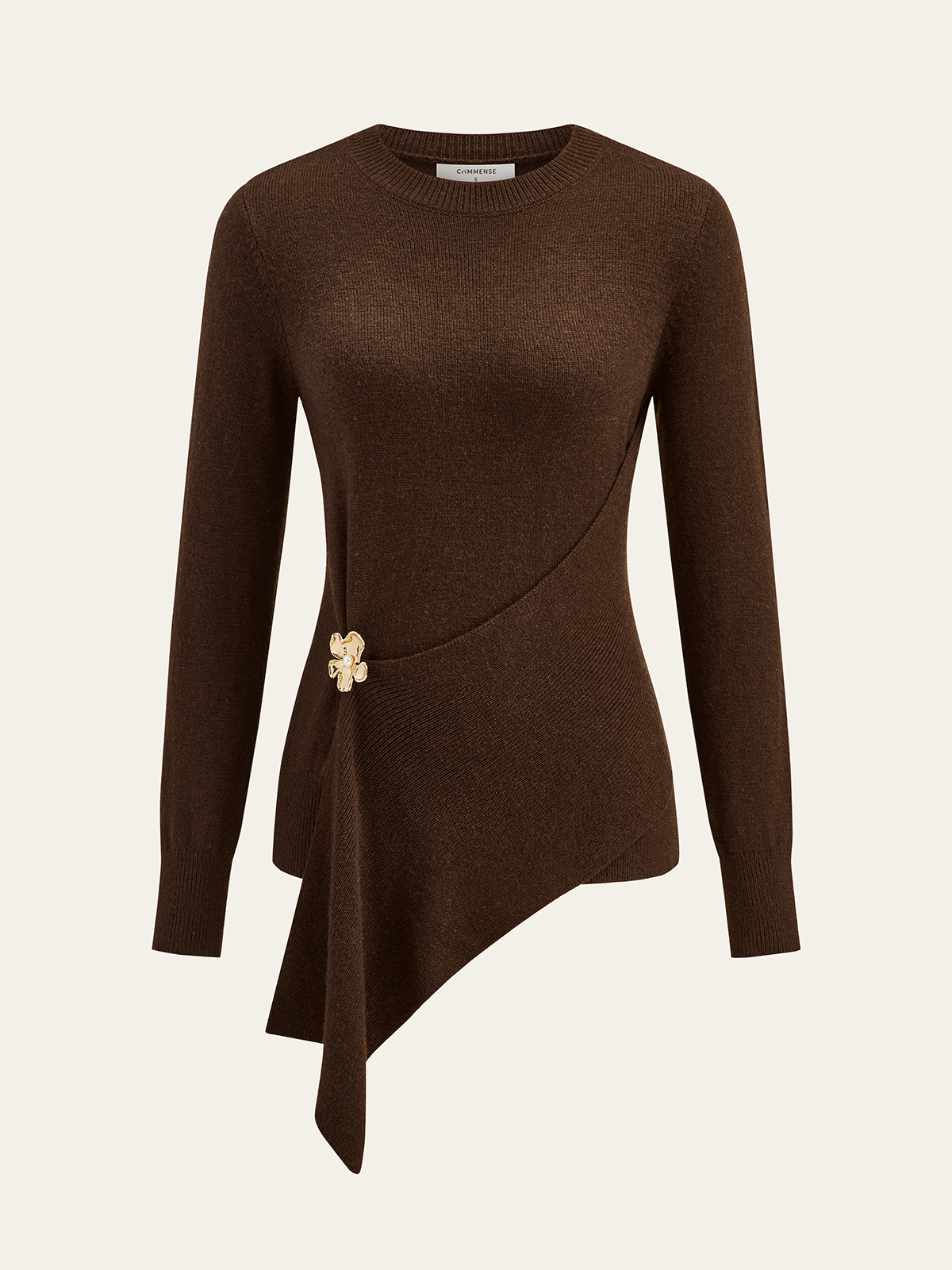 Metal Floral Wool Blend Asymmetric Sweater