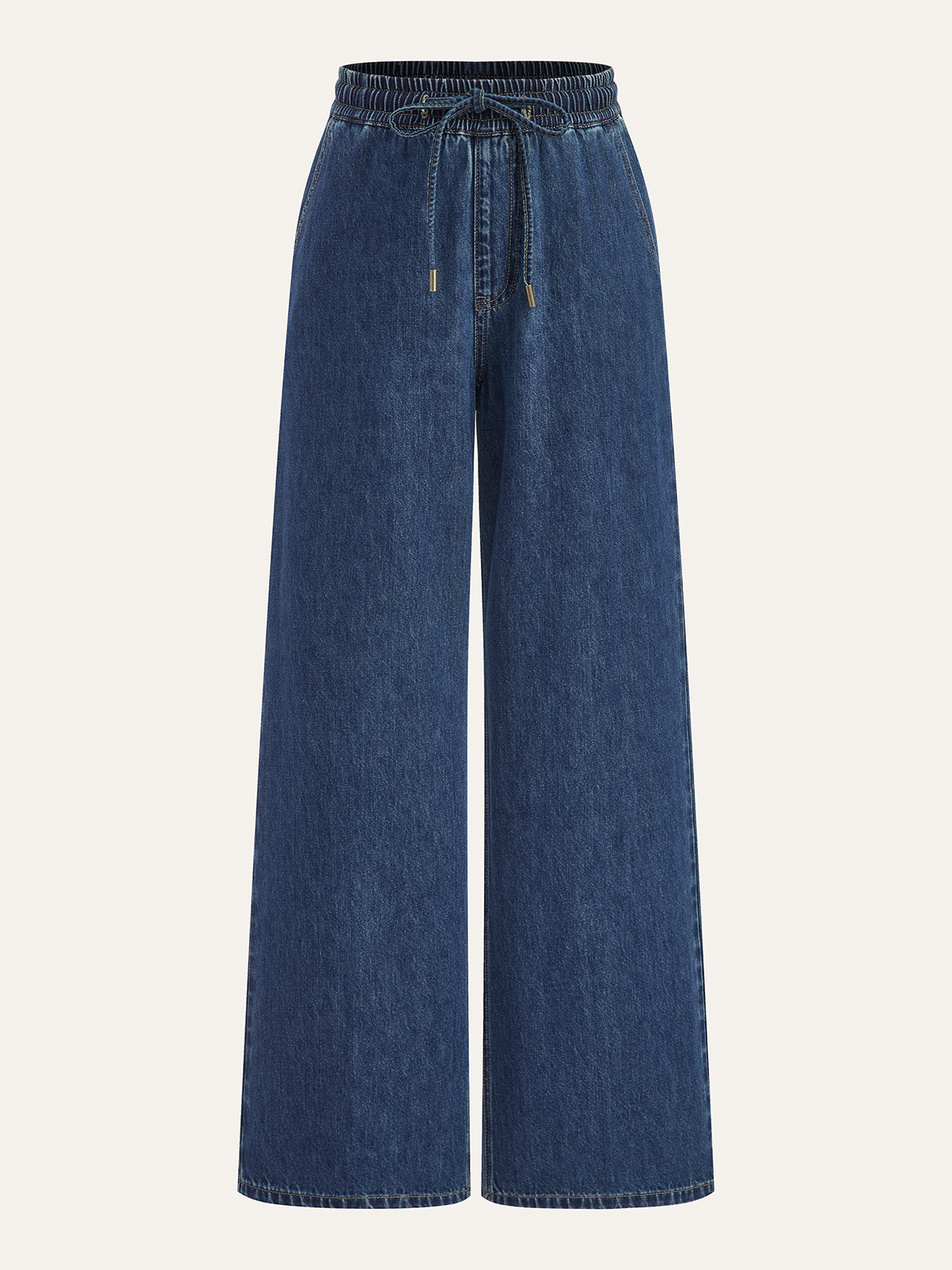 Pantalon en denim à taille élastiquée et jambes larges 