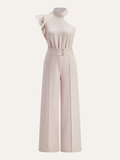 Ensemble top volanté asymétrique et pantalon à double boutonnage