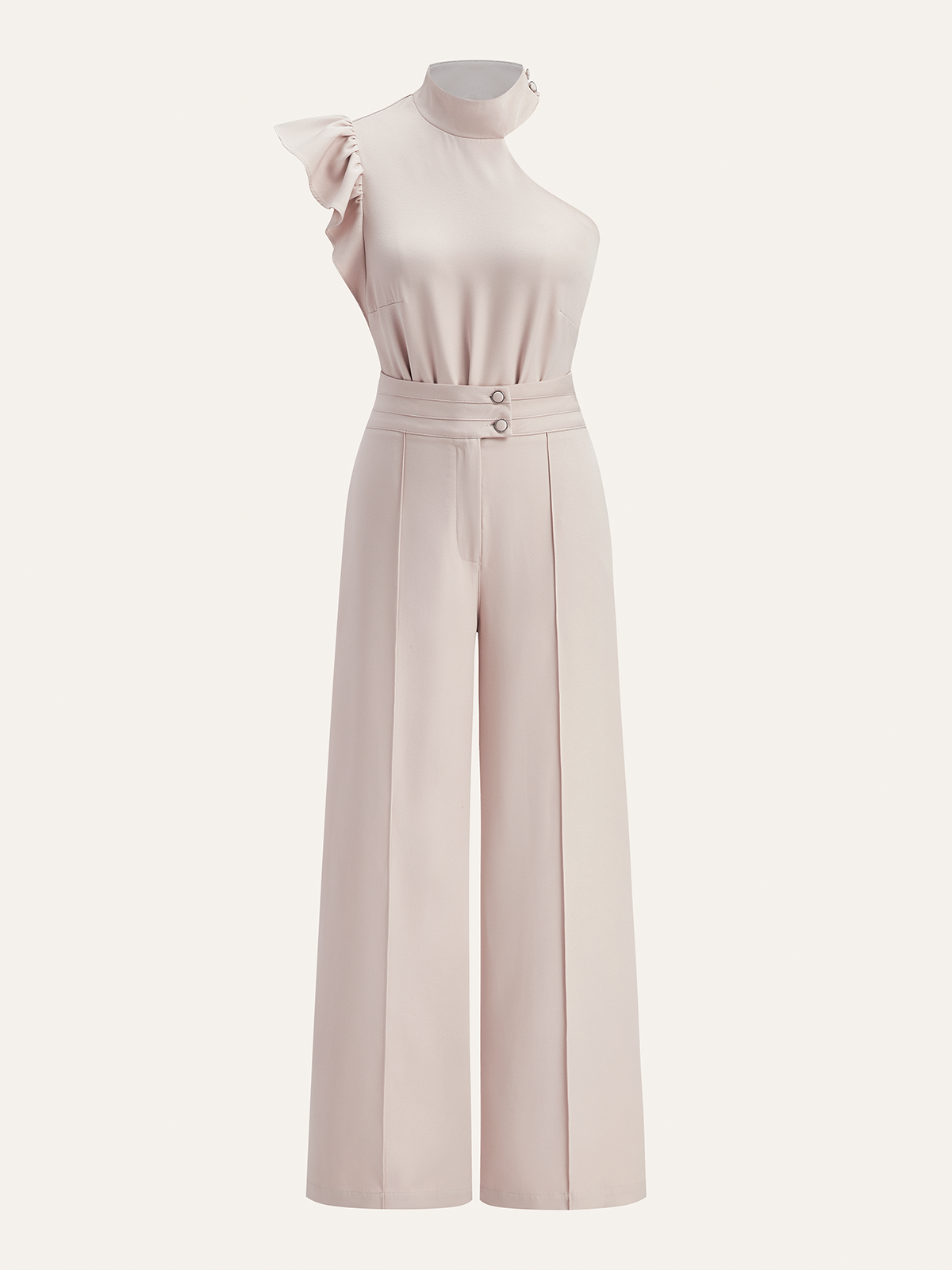 One-Shoulder Ruffled Top and Double-Button Pants Set