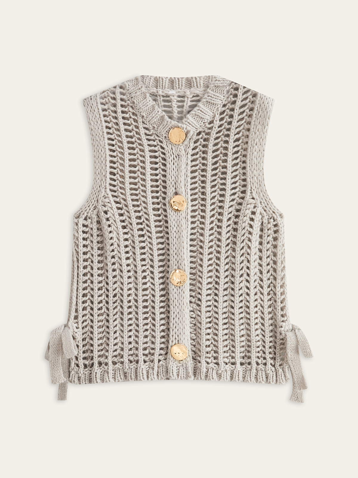 Gilet en tricot ajouré à boutons métalliques