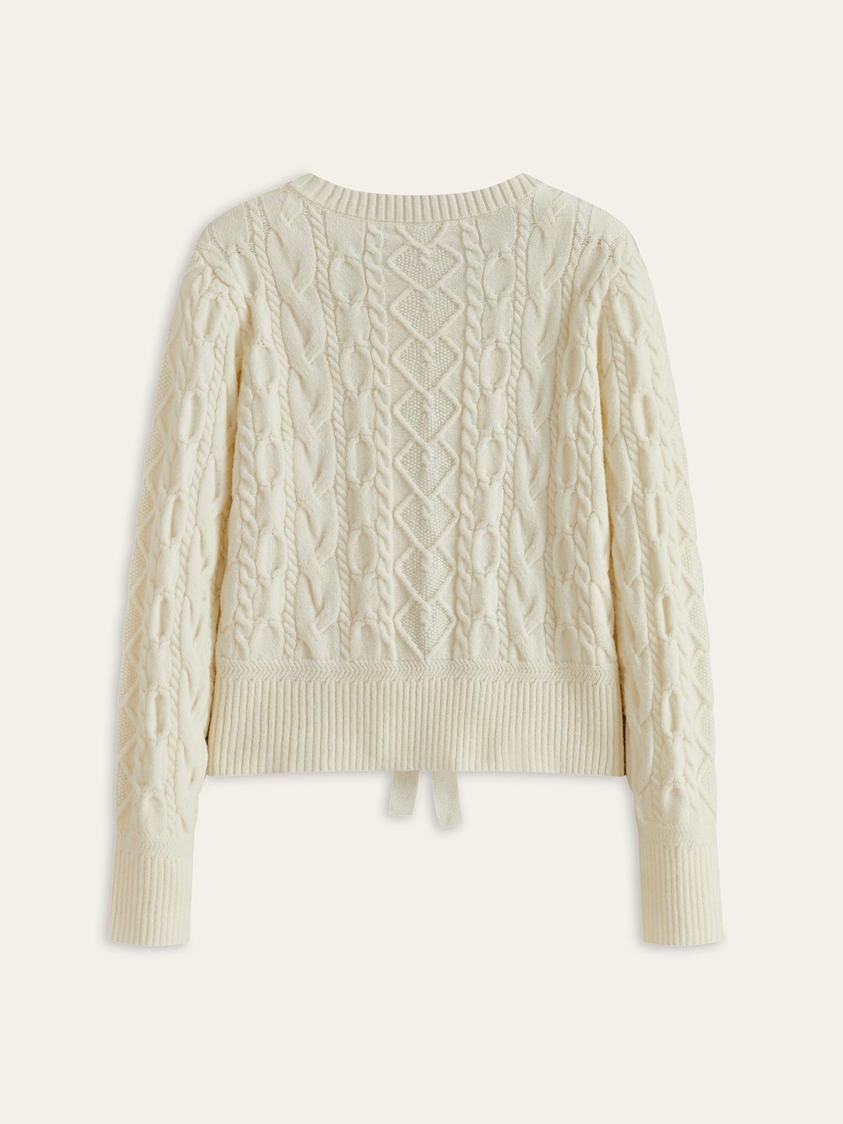 Strickjacke mit Zopfmuster und Schleife