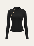 Langärmliges Mock-Neck T-Shirt mit Metalldetail