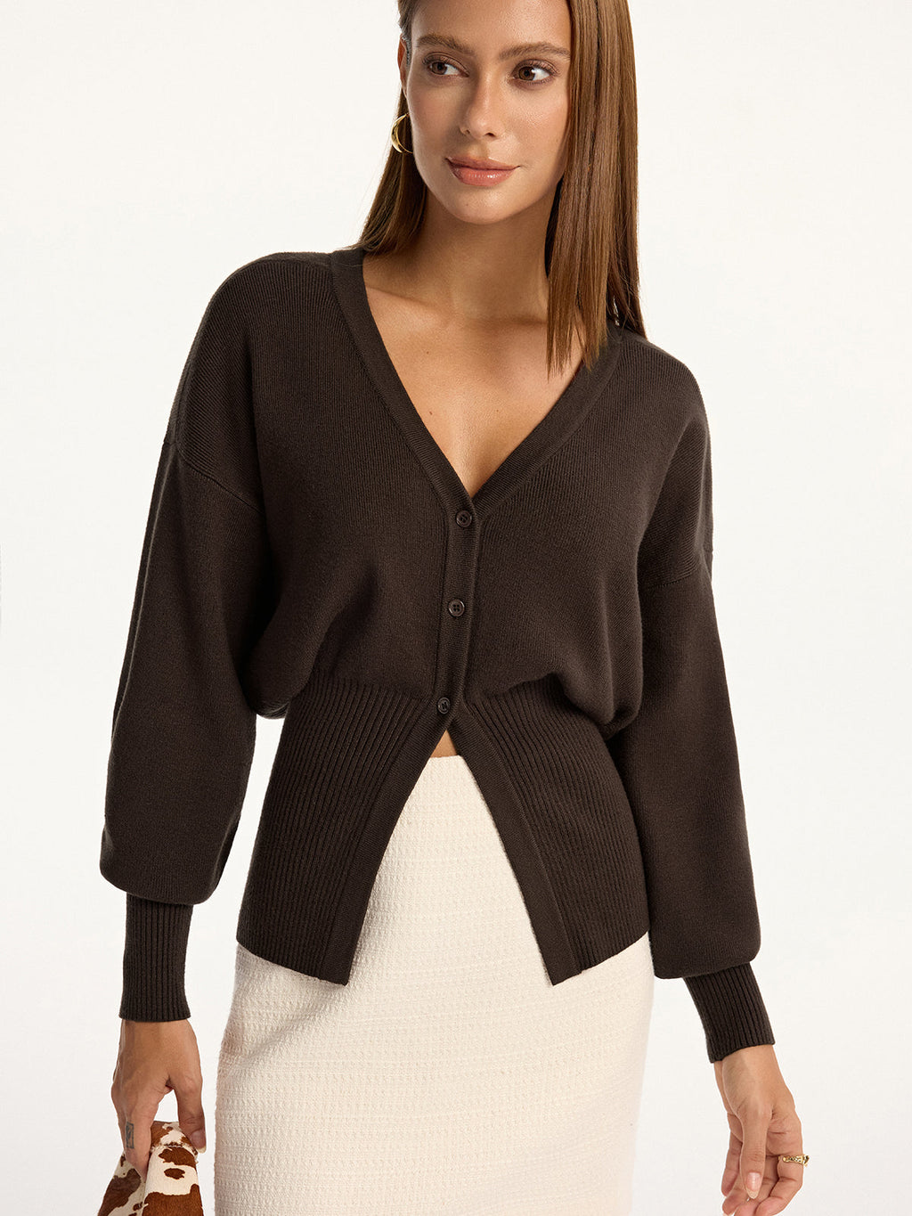 Cardigan mit V-Ausschnitt und Seitenschlitzen