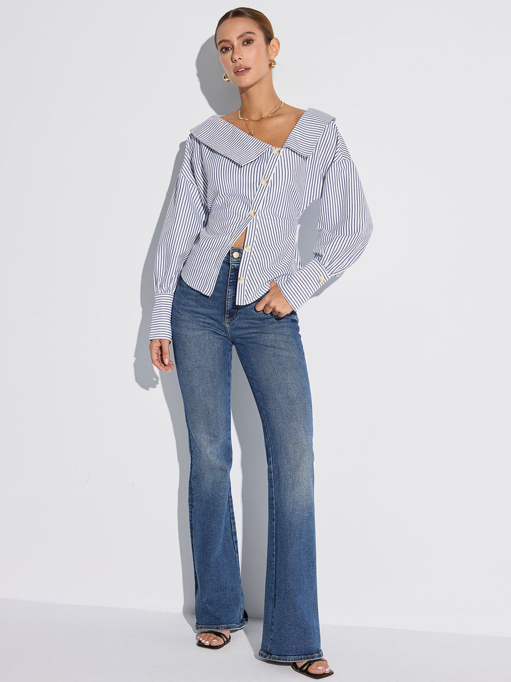 Striped Asymmetrical Placket Button Shirt