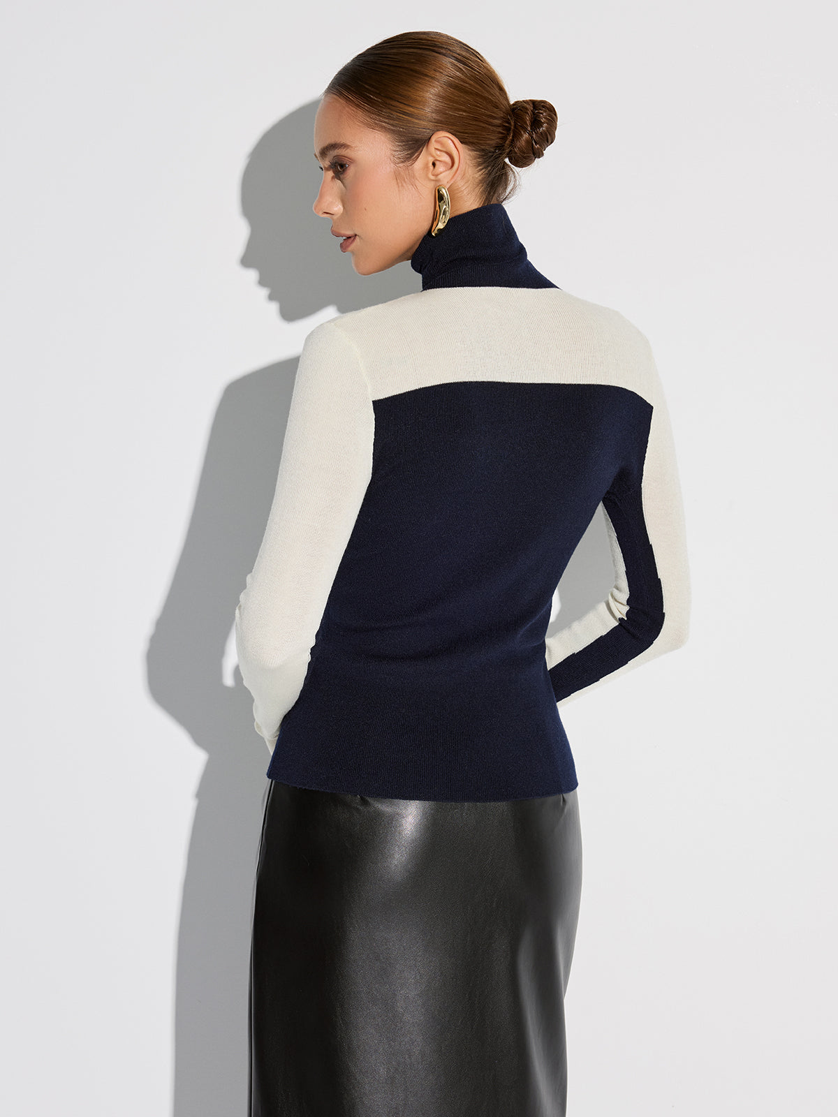 Turtleneck Two-Tone Wool Blend Knit Top