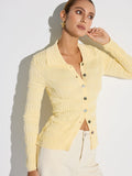 Cardigan boutonné en maille texturée à col chemise