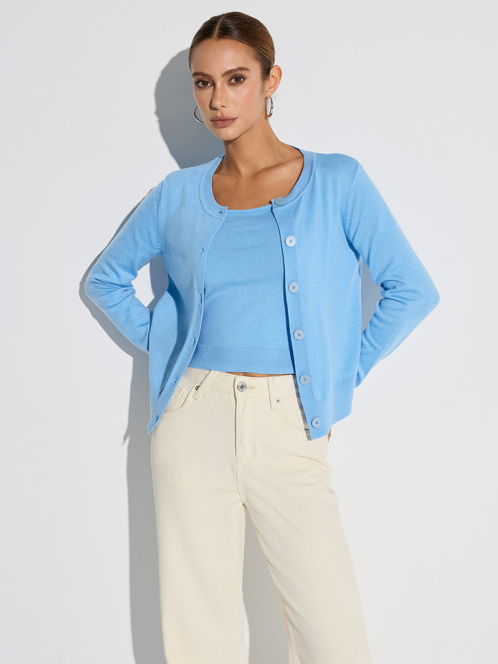 Ensemble deux pièces débardeur et cardigan en mélange de laine