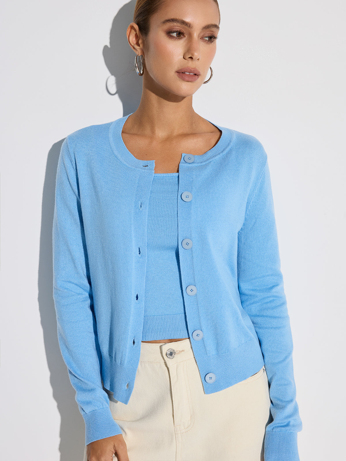 Ensemble deux pièces débardeur et cardigan en mélange de laine