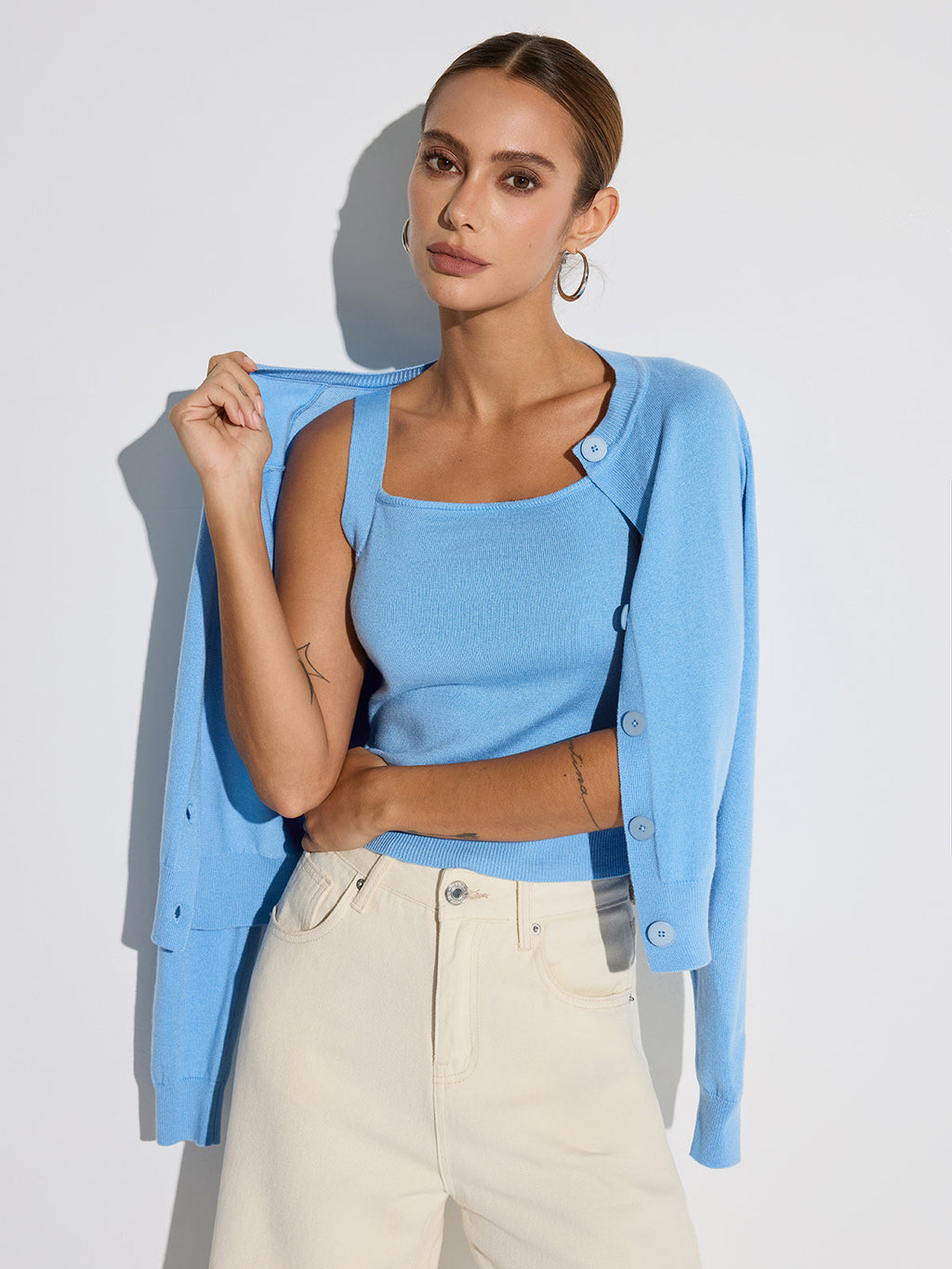 Ensemble deux pièces débardeur et cardigan en mélange de laine