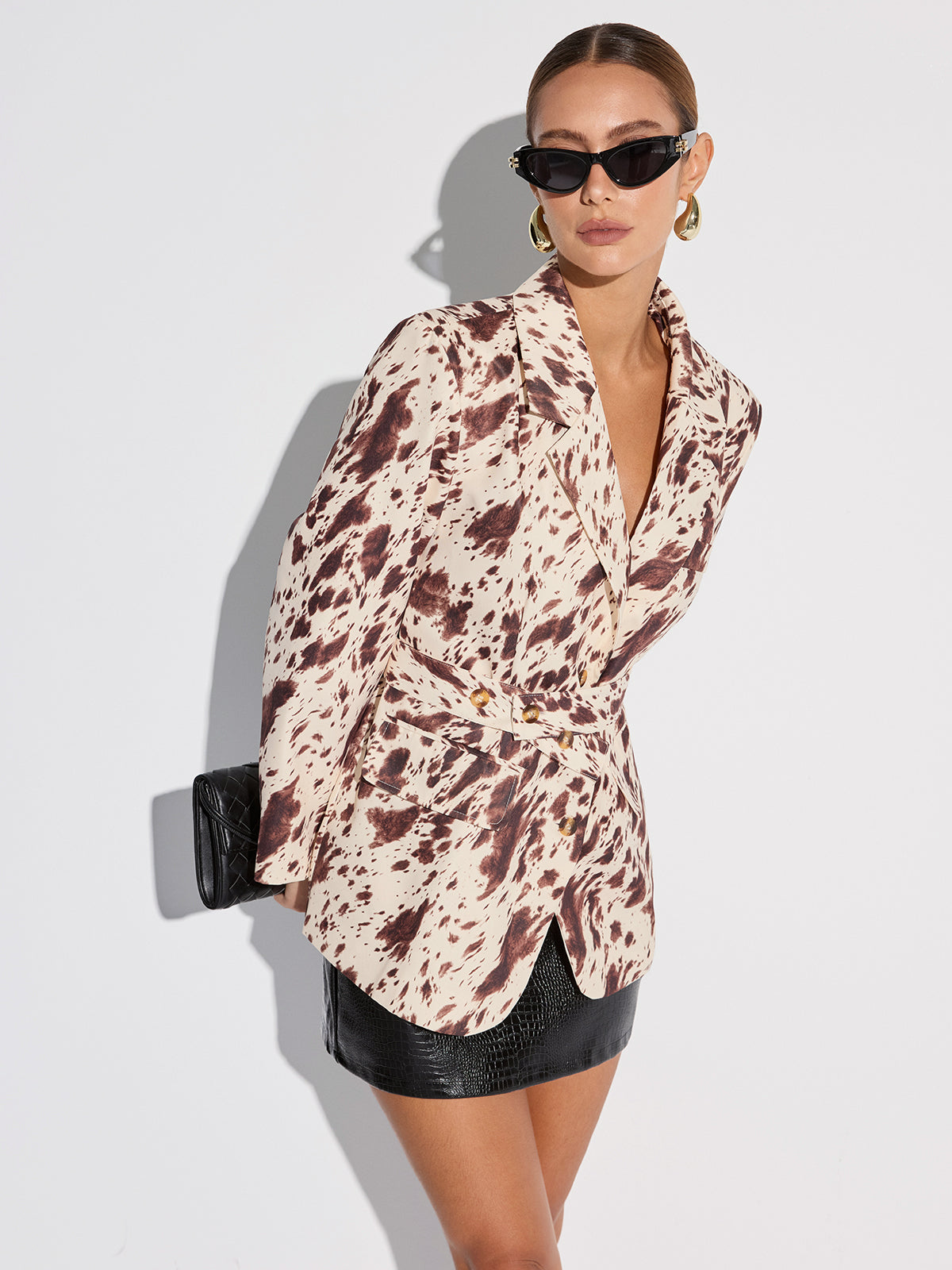 Cow-print Belted Blazer