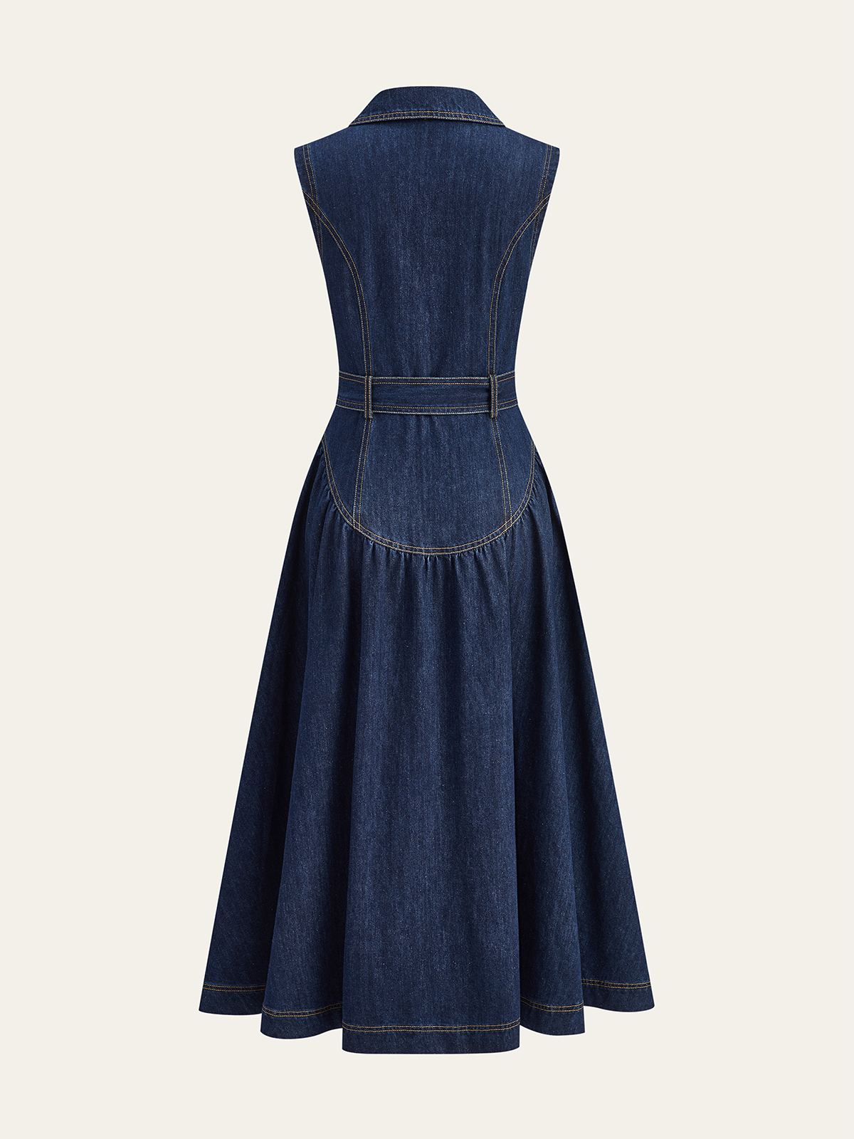 Metal Detail Denim Button-Front Belted Dress