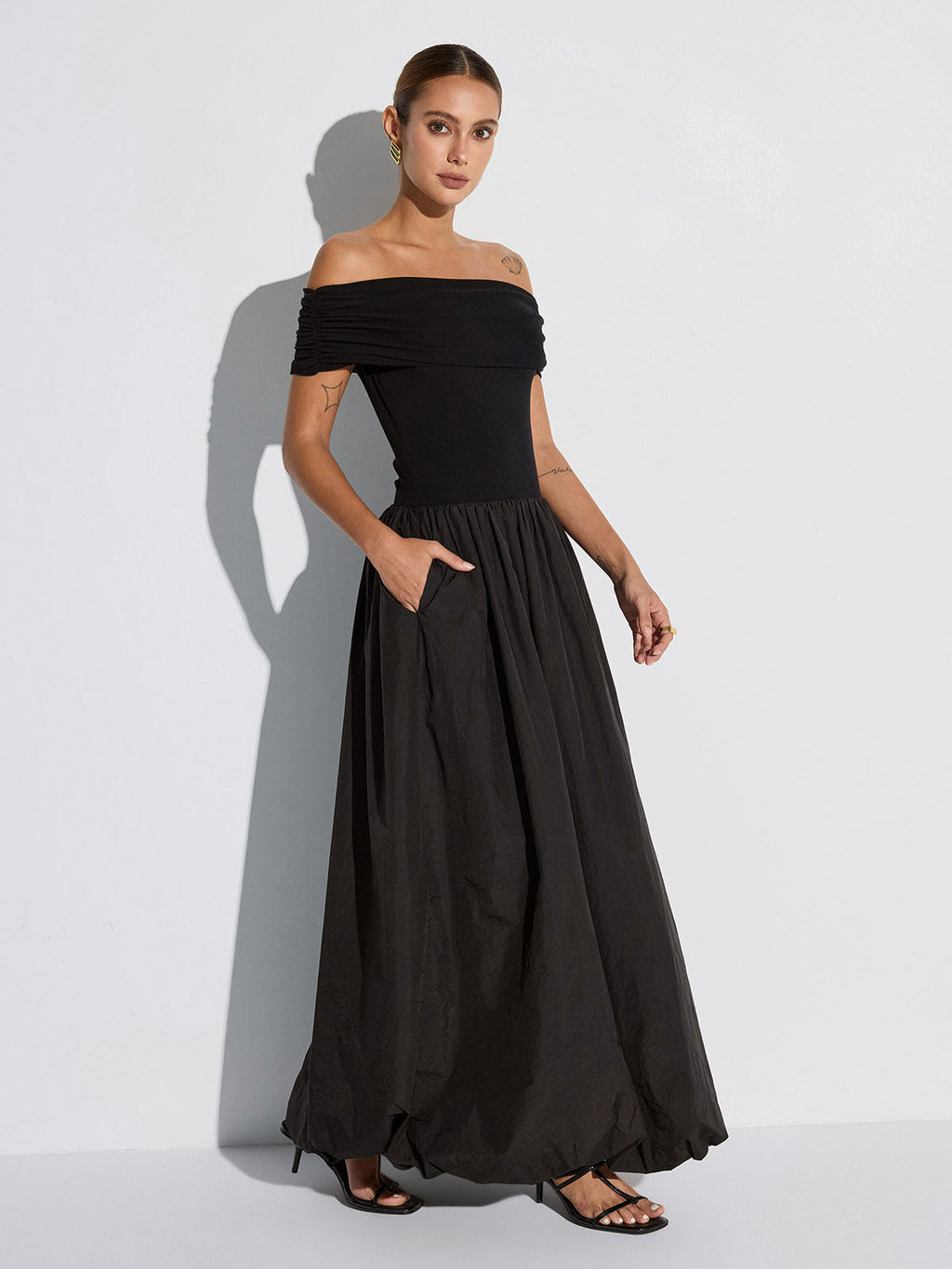Off-Shoulder Pocket Maxi Dress
