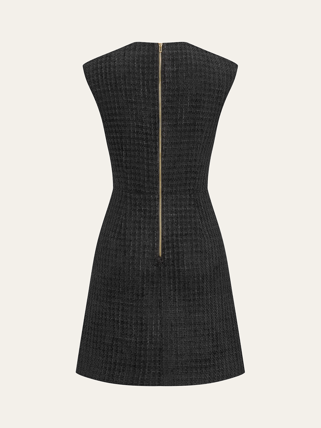 Mini-robe sans manches en tweed à détails chaînes