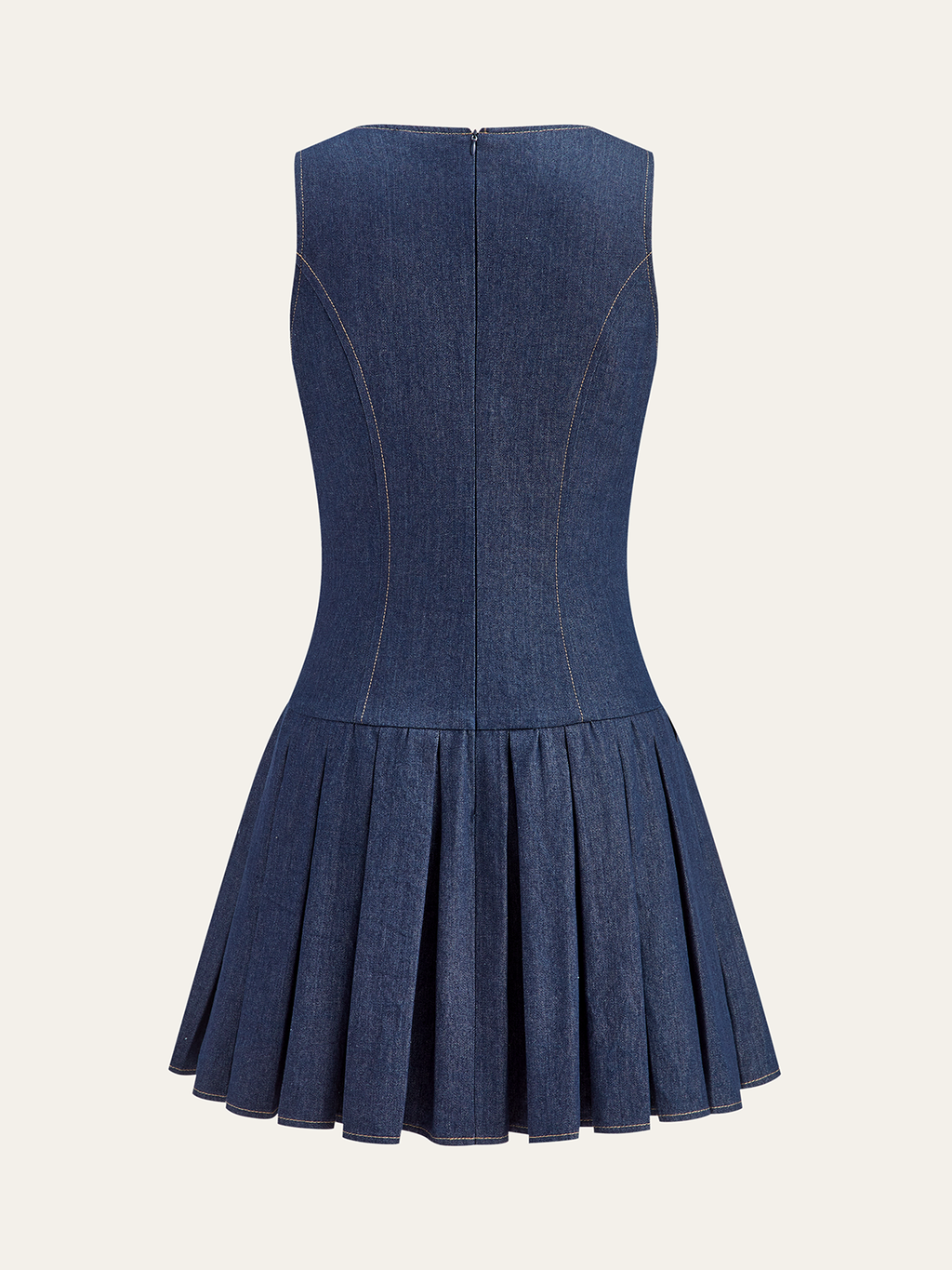 Robe sans manches plissée en jean avec détails métalliques