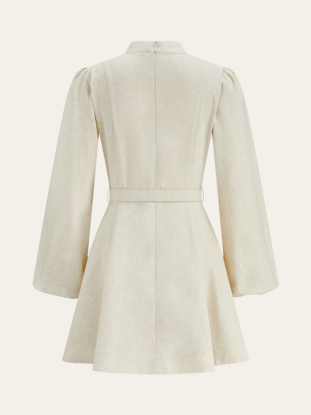 Mini-robe boutonnée ceinturée en coton et lin