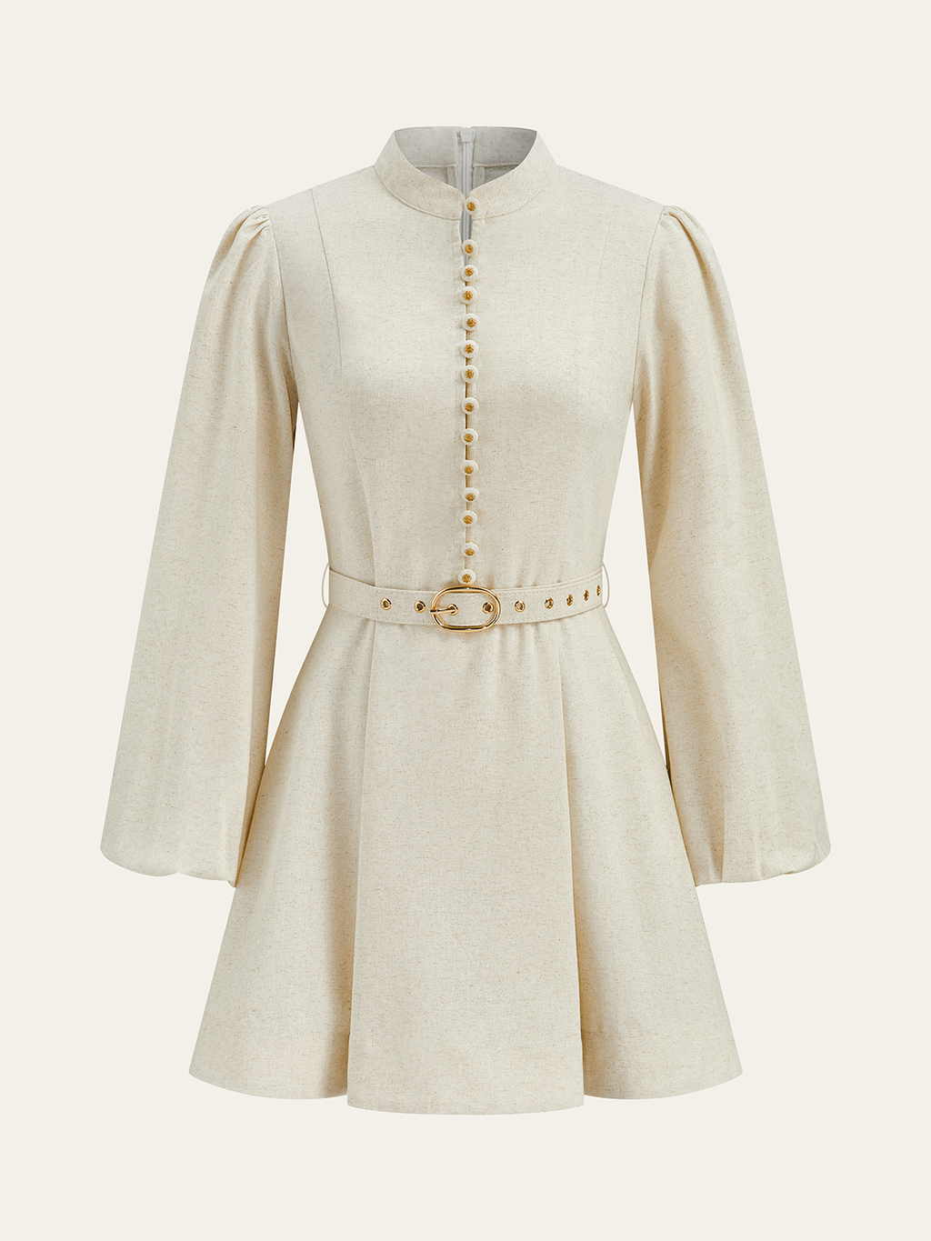 Mini-robe boutonnée ceinturée en coton et lin