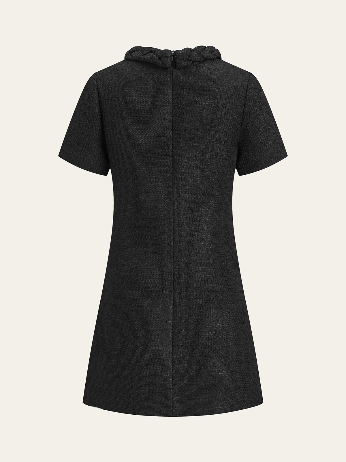 Kurzärmeliges Kleid mit geflochtenem Tweed-Seil-Kragen
