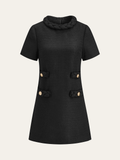 Tweed Braided Rope Collar Short Sleeve Dress