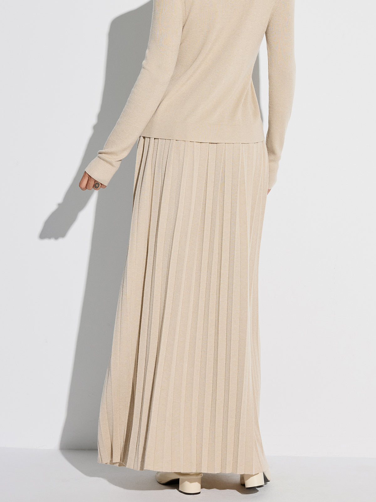 Pleated Wool Blend Sweater Skirt