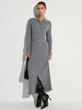 Ribbed Knit Polo Maxi Dress with Belt