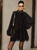 Tiered Ruffle Chiffon Mini Dress Set with Liner
