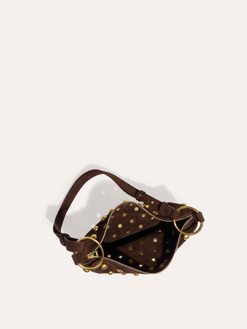 Schultertasche aus Wildlederimitat mit Nieten und Halbmondform