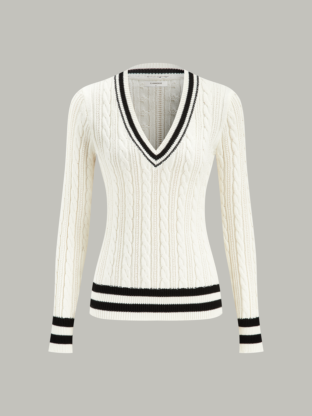 Zopfstrickpullover mit Streifen
