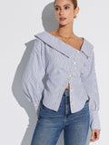 Striped Asymmetrical Placket Button Shirt