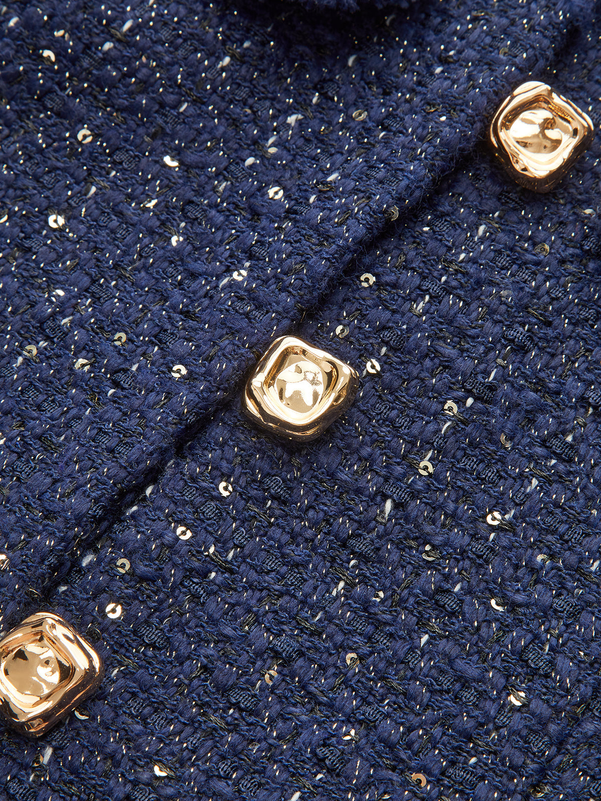 Metal Button Sequin Tweed Blazer