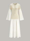 Bell Sleeve Contrast Panel Ribbed Maxi Dress