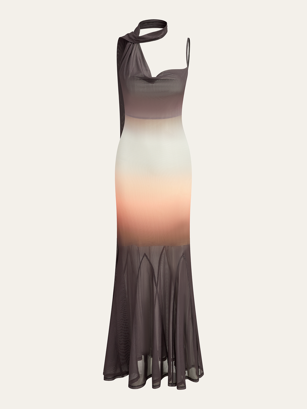 Maxikleid aus Ombre-Netzstoff mit Neckholder